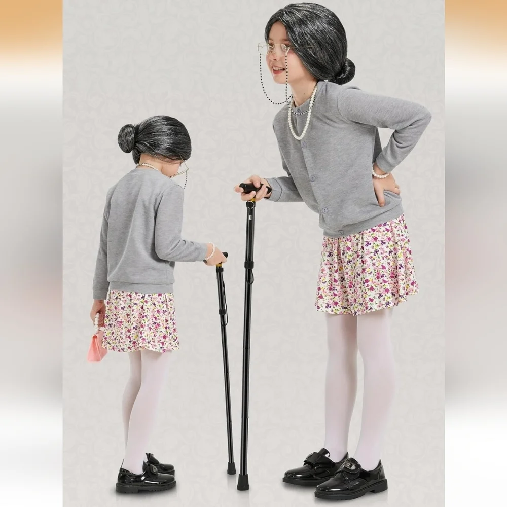 Kids Old Lady Costume 100th Day School Granny Dress Set Girls 11-13 Age Years